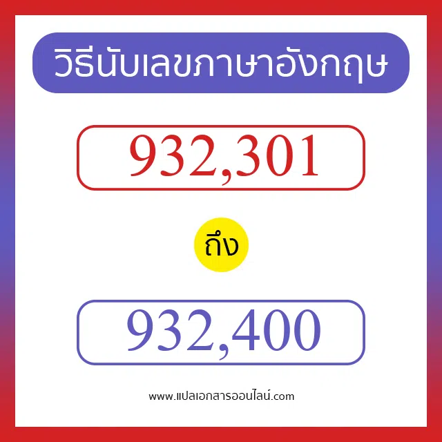วิธีนับตัวเลขภาษาอังกฤษ 932301 ถึง 932400 เอาไว้คุยกับชาวต่างชาติ