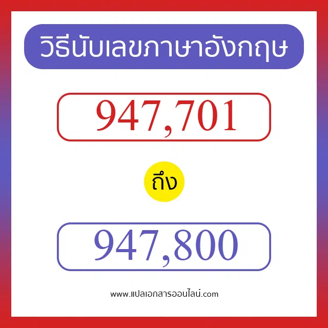 วิธีนับตัวเลขภาษาอังกฤษ 947701 ถึง 947800 เอาไว้คุยกับชาวต่างชาติ