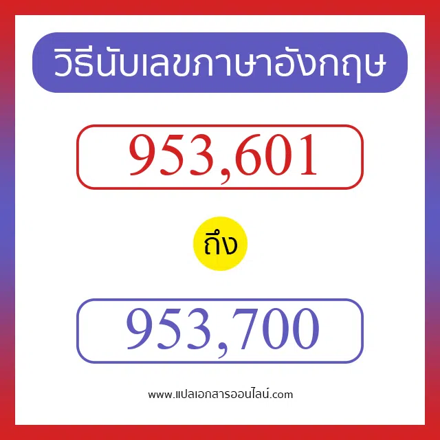 วิธีนับตัวเลขภาษาอังกฤษ 953601 ถึง 953700 เอาไว้คุยกับชาวต่างชาติ