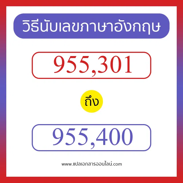 วิธีนับตัวเลขภาษาอังกฤษ 955301 ถึง 955400 เอาไว้คุยกับชาวต่างชาติ