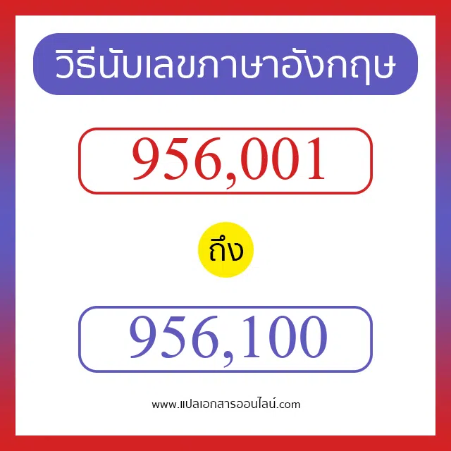 วิธีนับตัวเลขภาษาอังกฤษ 956001 ถึง 956100 เอาไว้คุยกับชาวต่างชาติ