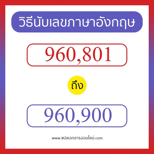 วิธีนับตัวเลขภาษาอังกฤษ 960801 ถึง 960900 เอาไว้คุยกับชาวต่างชาติ