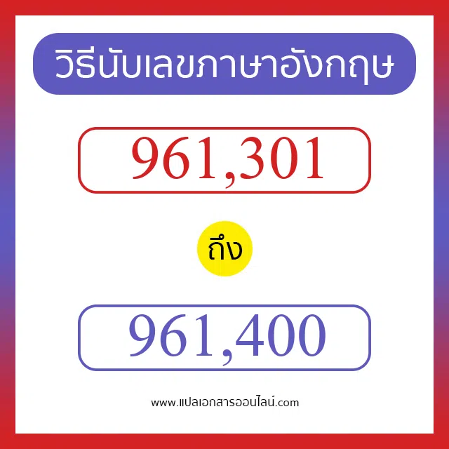 วิธีนับตัวเลขภาษาอังกฤษ 961301 ถึง 961400 เอาไว้คุยกับชาวต่างชาติ