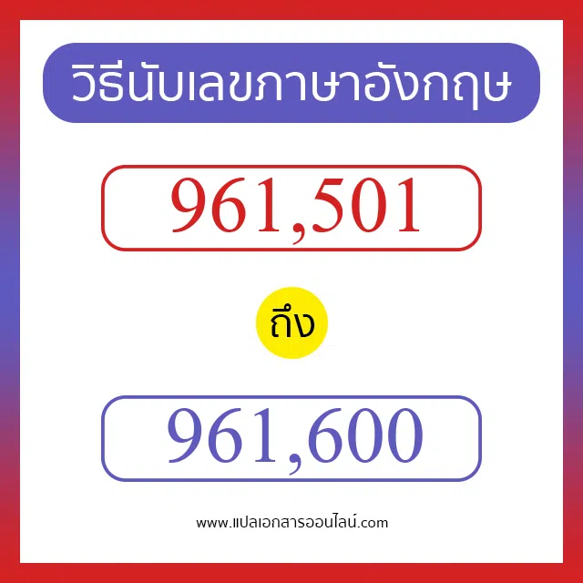 วิธีนับตัวเลขภาษาอังกฤษ 961501 ถึง 961600 เอาไว้คุยกับชาวต่างชาติ