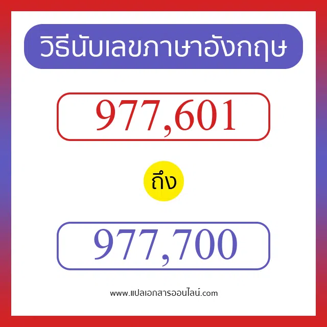 วิธีนับตัวเลขภาษาอังกฤษ 977601 ถึง 977700 เอาไว้คุยกับชาวต่างชาติ