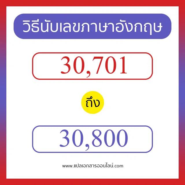 วิธีนับตัวเลขภาษาอังกฤษ 30701 ถึง 30800 เอาไว้คุยกับชาวต่างชาติ
