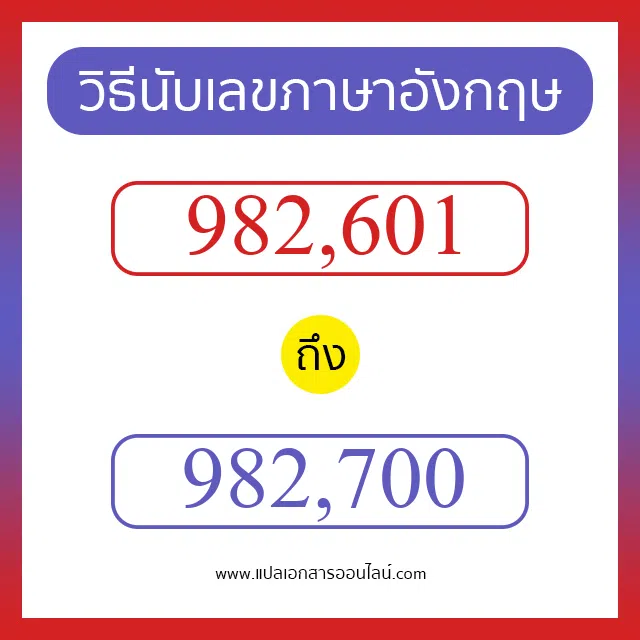 วิธีนับตัวเลขภาษาอังกฤษ 982601 ถึง 982700 เอาไว้คุยกับชาวต่างชาติ