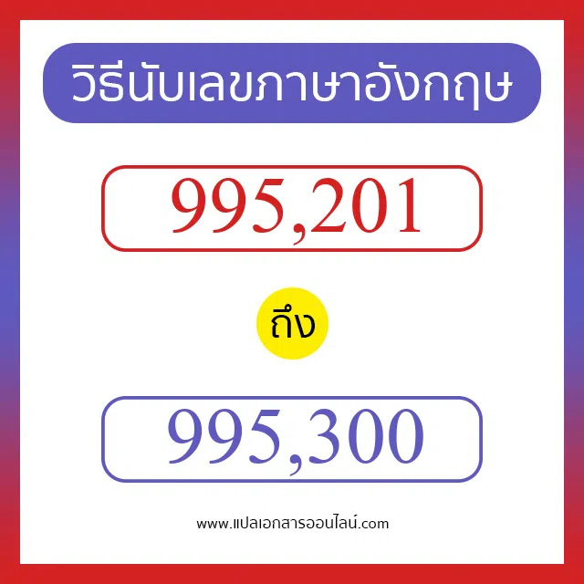 วิธีนับตัวเลขภาษาอังกฤษ 995201 ถึง 995300 เอาไว้คุยกับชาวต่างชาติ