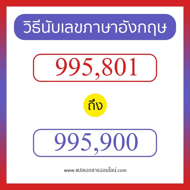 วิธีนับตัวเลขภาษาอังกฤษ 995801 ถึง 995900 เอาไว้คุยกับชาวต่างชาติ