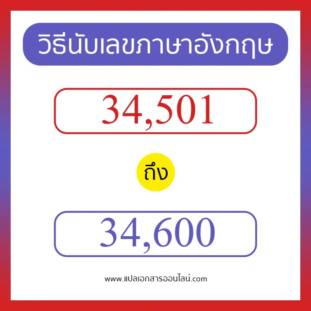 วิธีนับตัวเลขภาษาอังกฤษ 34501 ถึง 34600 เอาไว้คุยกับชาวต่างชาติ
