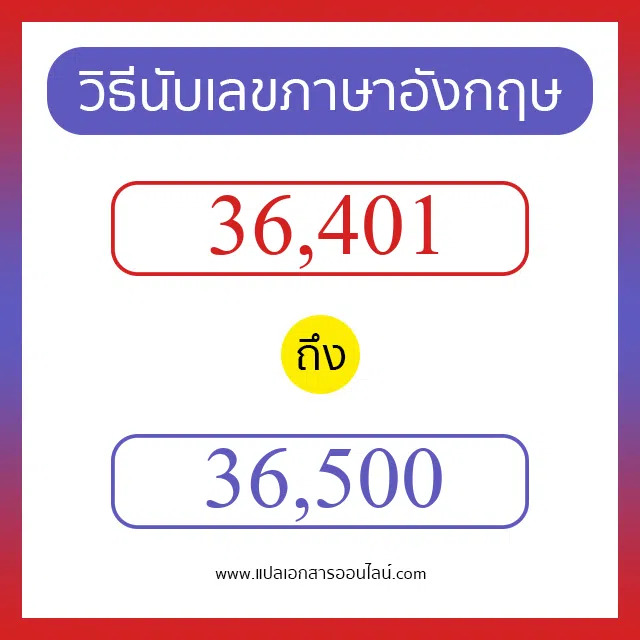 วิธีนับตัวเลขภาษาอังกฤษ 36401 ถึง 36500 เอาไว้คุยกับชาวต่างชาติ