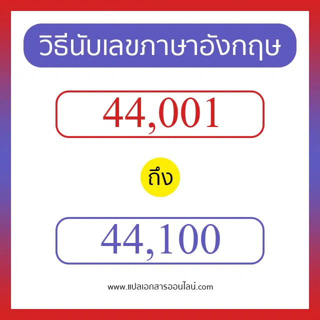 วิธีนับตัวเลขภาษาอังกฤษ 44001 ถึง 44100 เอาไว้คุยกับชาวต่างชาติ