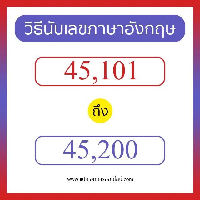 วิธีนับตัวเลขภาษาอังกฤษ 45101 ถึง 45200 เอาไว้คุยกับชาวต่างชาติ