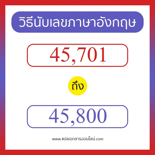 วิธีนับตัวเลขภาษาอังกฤษ 45701 ถึง 45800 เอาไว้คุยกับชาวต่างชาติ