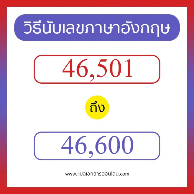 วิธีนับตัวเลขภาษาอังกฤษ 46501 ถึง 46600 เอาไว้คุยกับชาวต่างชาติ