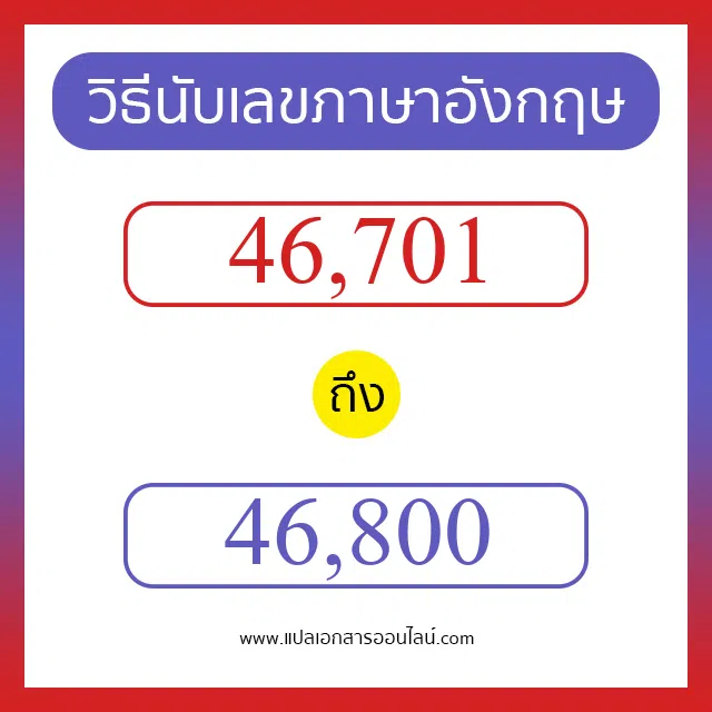 วิธีนับตัวเลขภาษาอังกฤษ 46701 ถึง 46800 เอาไว้คุยกับชาวต่างชาติ