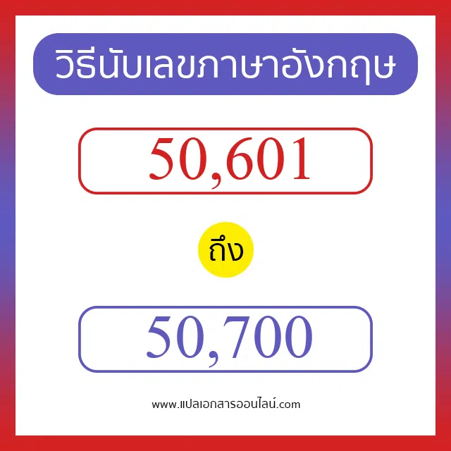 วิธีนับตัวเลขภาษาอังกฤษ 50601 ถึง 50700 เอาไว้คุยกับชาวต่างชาติ