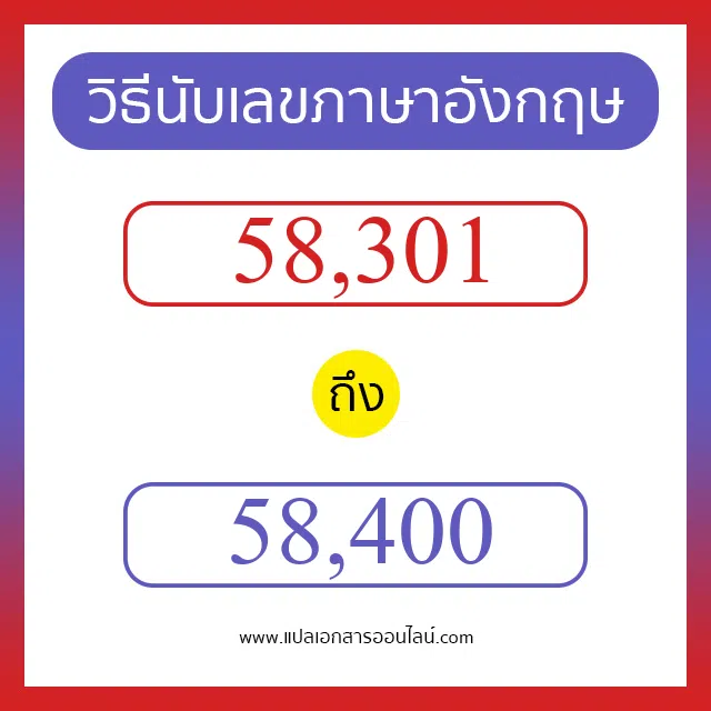 วิธีนับตัวเลขภาษาอังกฤษ 58301 ถึง 58400 เอาไว้คุยกับชาวต่างชาติ