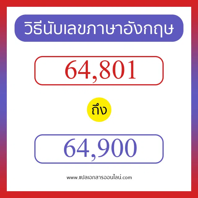 วิธีนับตัวเลขภาษาอังกฤษ 64801 ถึง 64900 เอาไว้คุยกับชาวต่างชาติ