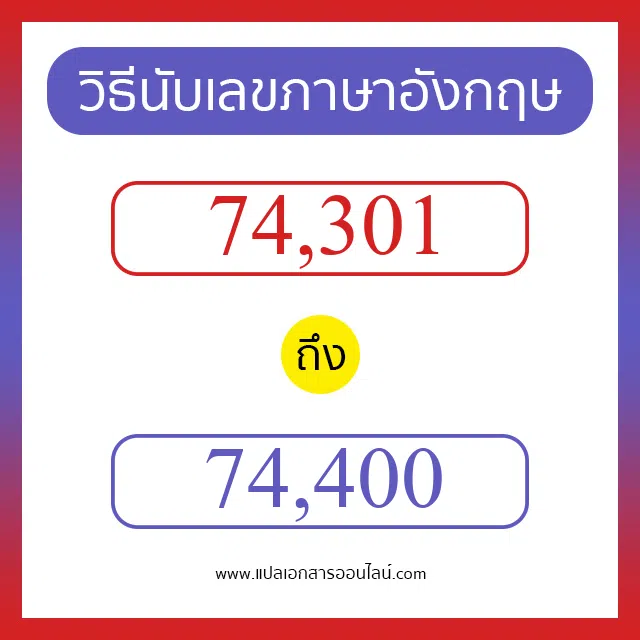วิธีนับตัวเลขภาษาอังกฤษ 74301 ถึง 74400 เอาไว้คุยกับชาวต่างชาติ