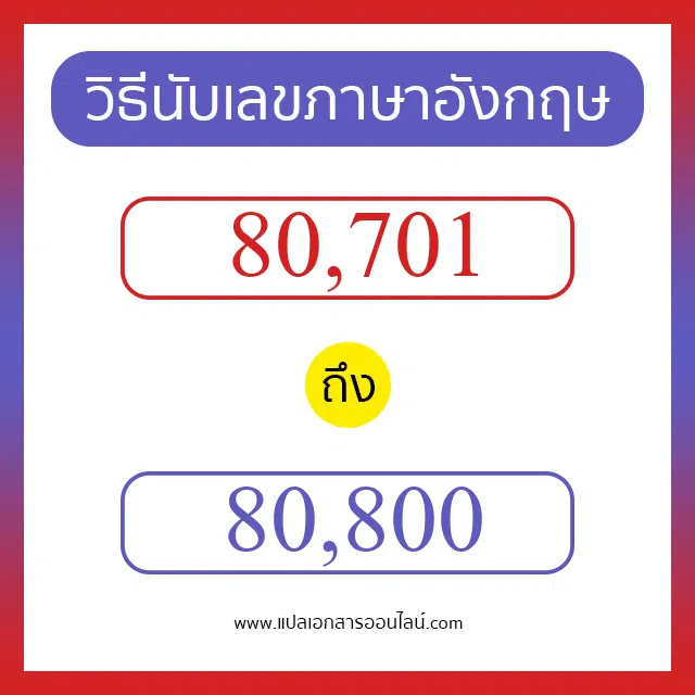 วิธีนับตัวเลขภาษาอังกฤษ 80701 ถึง 80800 เอาไว้คุยกับชาวต่างชาติ