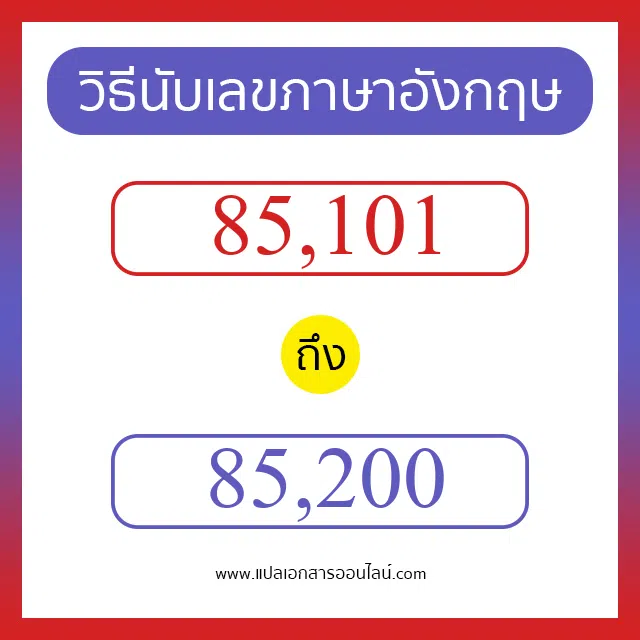 วิธีนับตัวเลขภาษาอังกฤษ 85101 ถึง 85200 เอาไว้คุยกับชาวต่างชาติ