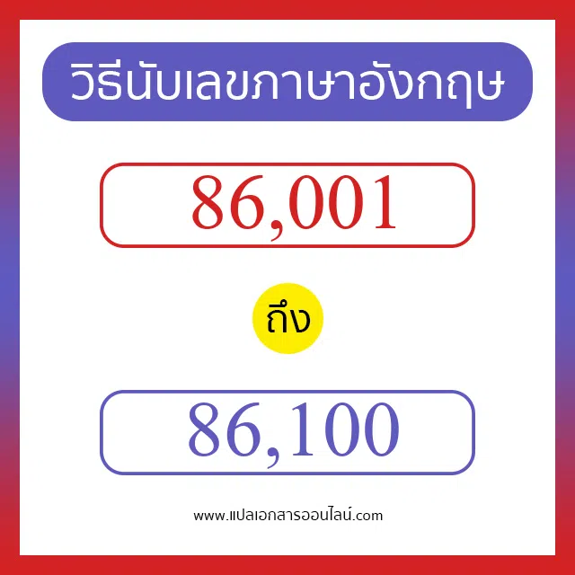 วิธีนับตัวเลขภาษาอังกฤษ 86001 ถึง 86100 เอาไว้คุยกับชาวต่างชาติ