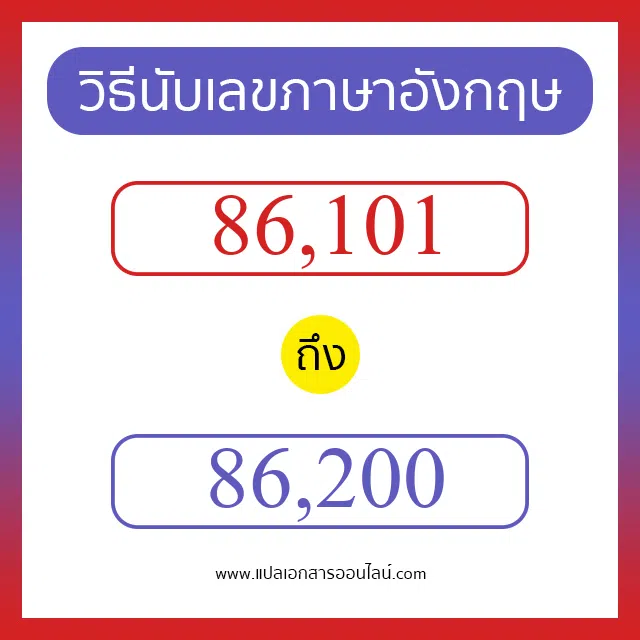 วิธีนับตัวเลขภาษาอังกฤษ 86101 ถึง 86200 เอาไว้คุยกับชาวต่างชาติ