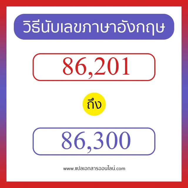 วิธีนับตัวเลขภาษาอังกฤษ 86201 ถึง 86300 เอาไว้คุยกับชาวต่างชาติ