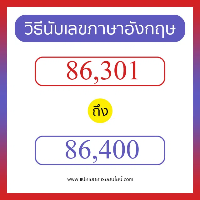 วิธีนับตัวเลขภาษาอังกฤษ 86301 ถึง 86400 เอาไว้คุยกับชาวต่างชาติ