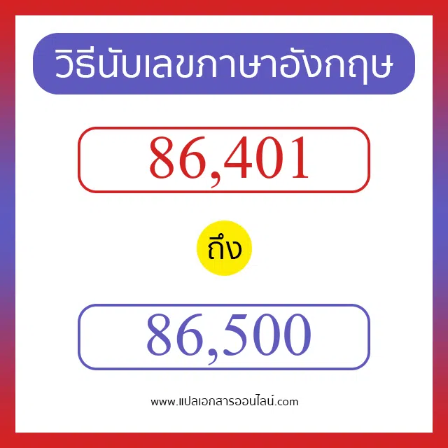 วิธีนับตัวเลขภาษาอังกฤษ 86401 ถึง 86500 เอาไว้คุยกับชาวต่างชาติ