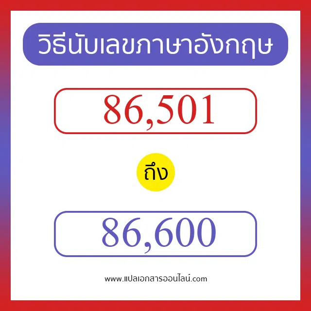 วิธีนับตัวเลขภาษาอังกฤษ 86501 ถึง 86600 เอาไว้คุยกับชาวต่างชาติ