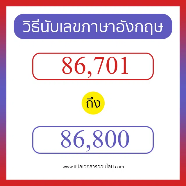 วิธีนับตัวเลขภาษาอังกฤษ 86701 ถึง 86800 เอาไว้คุยกับชาวต่างชาติ