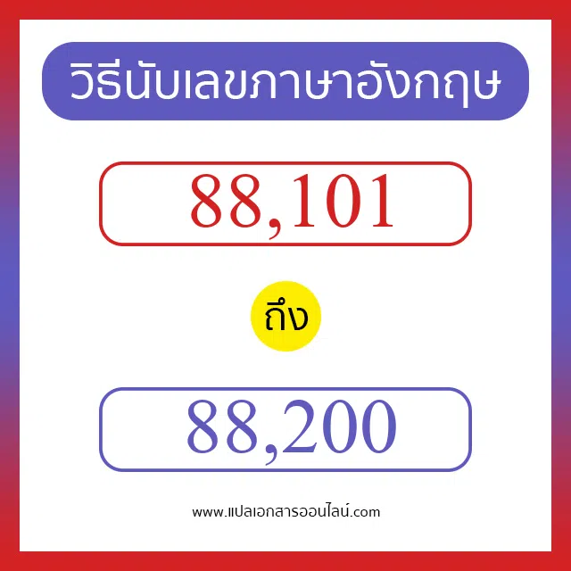 วิธีนับตัวเลขภาษาอังกฤษ 88101 ถึง 88200 เอาไว้คุยกับชาวต่างชาติ