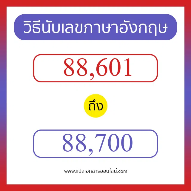 วิธีนับตัวเลขภาษาอังกฤษ 88601 ถึง 88700 เอาไว้คุยกับชาวต่างชาติ