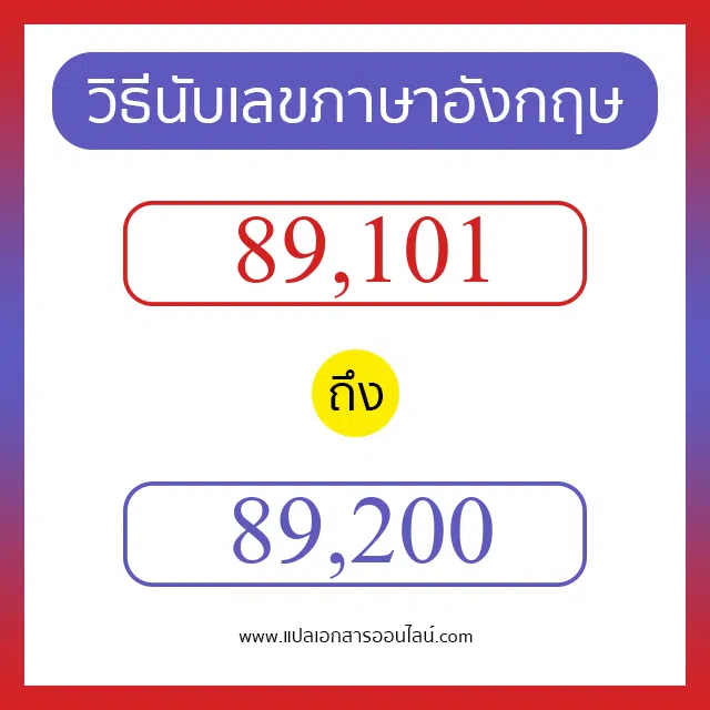 วิธีนับตัวเลขภาษาอังกฤษ 89101 ถึง 89200 เอาไว้คุยกับชาวต่างชาติ
