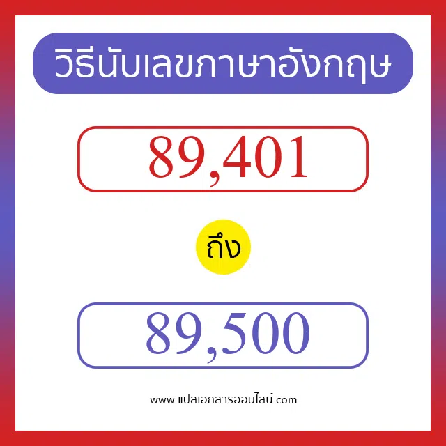 วิธีนับตัวเลขภาษาอังกฤษ 89401 ถึง 89500 เอาไว้คุยกับชาวต่างชาติ