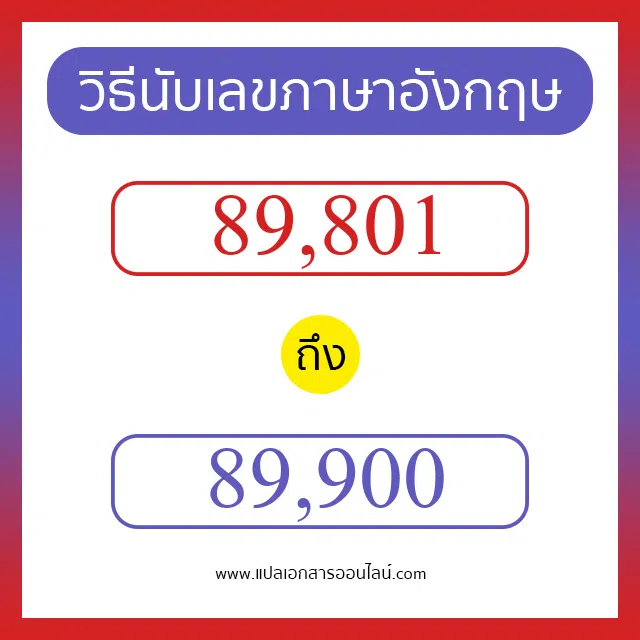 วิธีนับตัวเลขภาษาอังกฤษ 89801 ถึง 89900 เอาไว้คุยกับชาวต่างชาติ