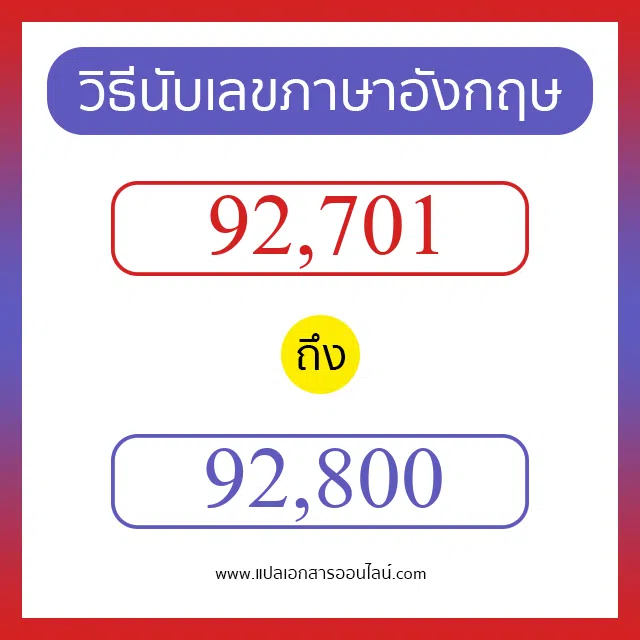 วิธีนับตัวเลขภาษาอังกฤษ 92701 ถึง 92800 เอาไว้คุยกับชาวต่างชาติ