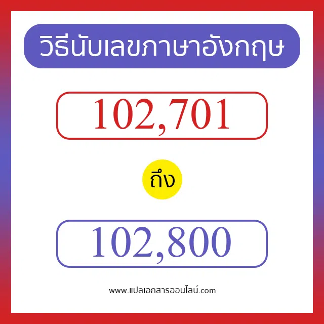 วิธีนับตัวเลขภาษาอังกฤษ 102701 ถึง 102800 เอาไว้คุยกับชาวต่างชาติ