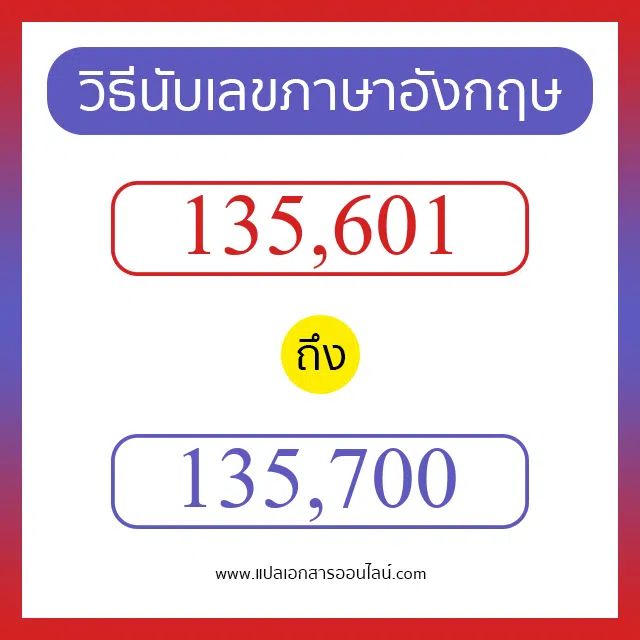 วิธีนับตัวเลขภาษาอังกฤษ 135601 ถึง 135700 เอาไว้คุยกับชาวต่างชาติ
