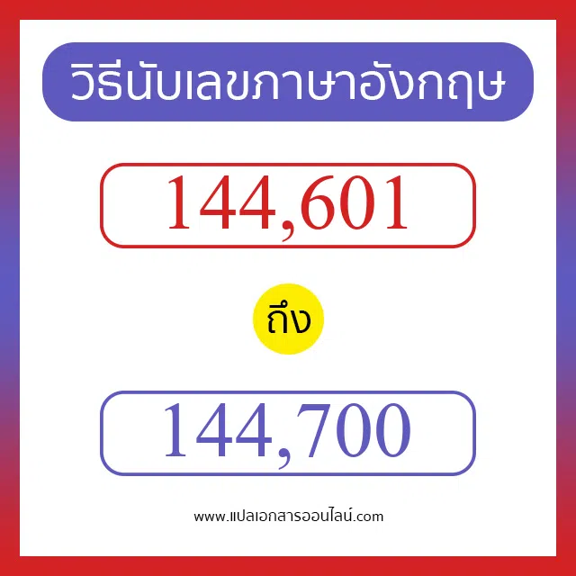 วิธีนับตัวเลขภาษาอังกฤษ 144601 ถึง 144700 เอาไว้คุยกับชาวต่างชาติ