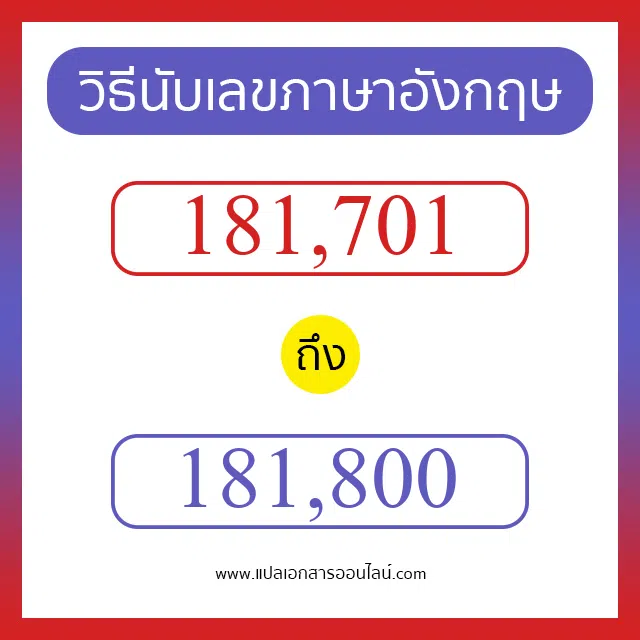 วิธีนับตัวเลขภาษาอังกฤษ 181701 ถึง 181800 เอาไว้คุยกับชาวต่างชาติ