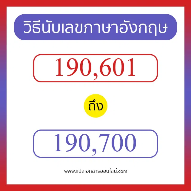 วิธีนับตัวเลขภาษาอังกฤษ 190601 ถึง 190700 เอาไว้คุยกับชาวต่างชาติ