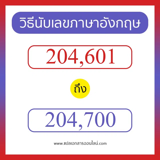 วิธีนับตัวเลขภาษาอังกฤษ 204601 ถึง 204700 เอาไว้คุยกับชาวต่างชาติ