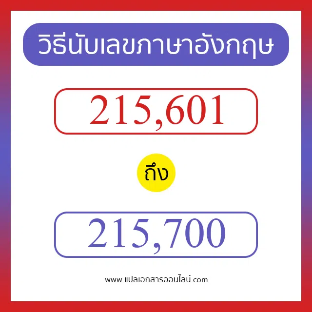 วิธีนับตัวเลขภาษาอังกฤษ 215601 ถึง 215700 เอาไว้คุยกับชาวต่างชาติ