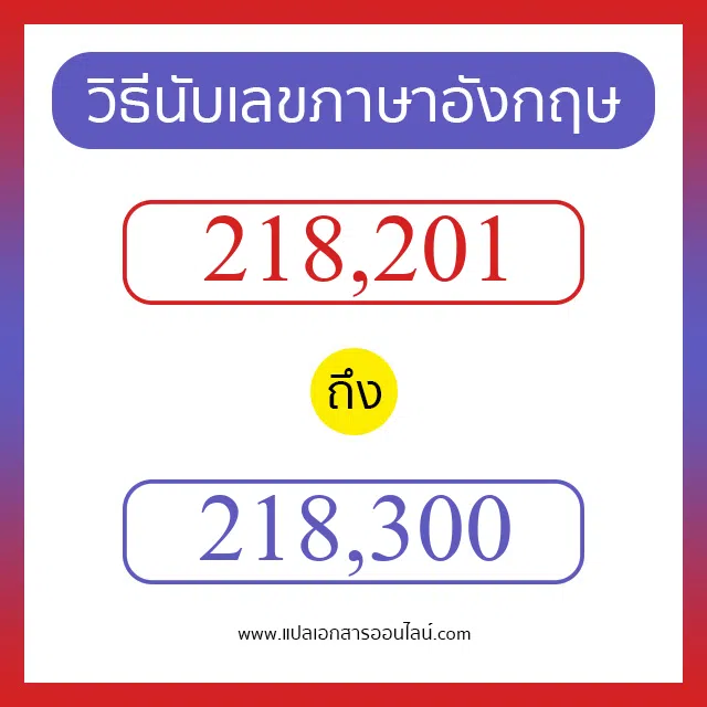 วิธีนับตัวเลขภาษาอังกฤษ 218201 ถึง 218300 เอาไว้คุยกับชาวต่างชาติ