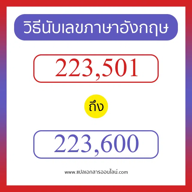 วิธีนับตัวเลขภาษาอังกฤษ 223501 ถึง 223600 เอาไว้คุยกับชาวต่างชาติ