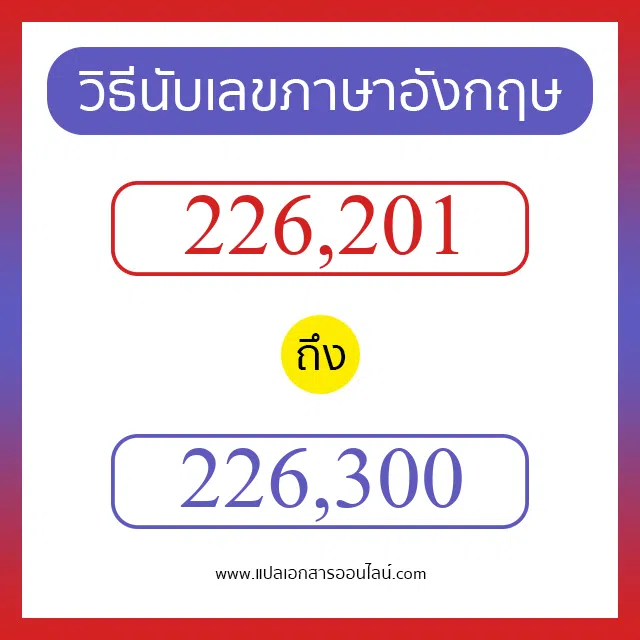 วิธีนับตัวเลขภาษาอังกฤษ 226201 ถึง 226300 เอาไว้คุยกับชาวต่างชาติ