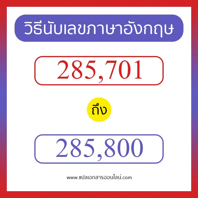 วิธีนับตัวเลขภาษาอังกฤษ 285701 ถึง 285800 เอาไว้คุยกับชาวต่างชาติ